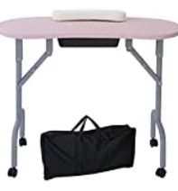 Photo 1 of  Manicure Nail Table, Portable Folding Station Desk Movable Manicure Tech Table for Home Spa Beauty Salon with Sponge Wrist Cushion, Storge Drawer, Carry Bag