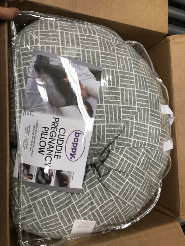 Photo 1 of Boppy Cuddle Pregnancy Pillow with Removable, Breathable Cover | Gray Basket Weave | Plush Contoured Support | Prenatal and Postnatal Positioning