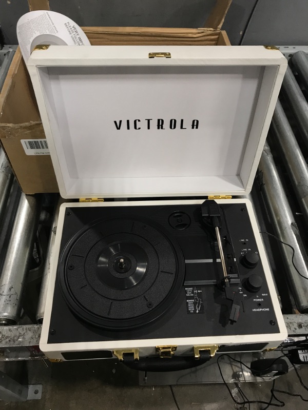 Photo 2 of Victrola Vintage 3-Speed Bluetooth Portable Suitcase Record Player with Built-in Speakers | Upgraded Turntable Audio Sound| White (VSC-550BT-WH) White Record Player