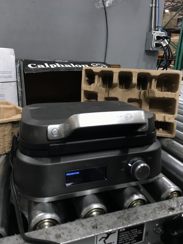 Photo 2 of Calphalon Intellicrisp Belgian Waffle Maker with LED Display Timer and Ceramic Cooking Plates, Makes 2 Waffles, Dark Stainless Steel