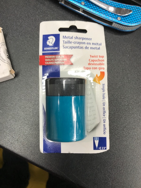 Photo 1 of STAEDTLER pencil sharpener, premium quality sharpener with screw-on lid, prevents accidental openings, compact size for pencil case and work-station, 511 63BK (Pack of 1) , Assorted colors. 1 Count (Pack of 1)