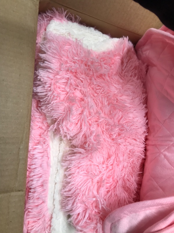 Photo 5 of **PINK**Shaggy Faux Fur Comforter Set Twin Size Black Dark Grey - 5 Pieces Luxury Fluffy Bed in a Bag Soft and Warm Bedding Set for Winter (Comforter Set + Flannel Bed Skirt + Pillow Cases) PINK Twin-5 Pieces