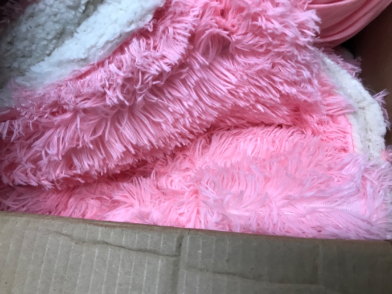 Photo 2 of **PINK**Shaggy Faux Fur Comforter Set Twin Size Black Dark Grey - 5 Pieces Luxury Fluffy Bed in a Bag Soft and Warm Bedding Set for Winter (Comforter Set + Flannel Bed Skirt + Pillow Cases) PINK Twin-5 Pieces