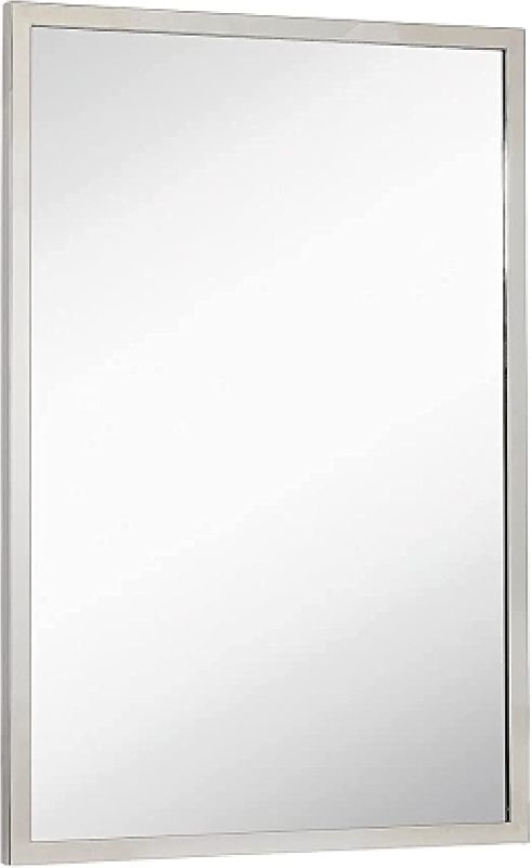 Photo 1 of Hamilton Hills 24x36 inch Polished Silver Metal Frame Full Length Mirror | Commercial Industrial Contemporary Rectangle Mirrors | Wall Mounted Mirror for Bathroom Vanity | Hangs Horizontal & Vertical