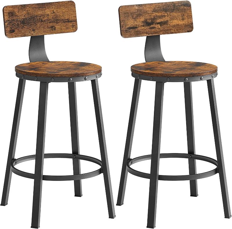 Photo 1 of VASAGLE Bar Stools Set of 2, Counter Stools, Bar Chairs with Backrest, Steel Frame, 24.6-Inch Tall Seat, Industrial, Easy Assembly, Rustic Brown and Black ULBC076B01
