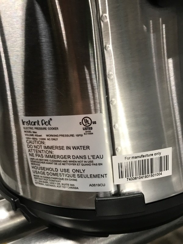 Photo 6 of ***DAMAGE TO OUTSIDE***  Instant Pot Max 6 Quart Multi-use Electric Pressure Cooker with 15psi Pressure Cooking, Sous Vide, Auto Steam Release Control and Touch Screen 6QT Max