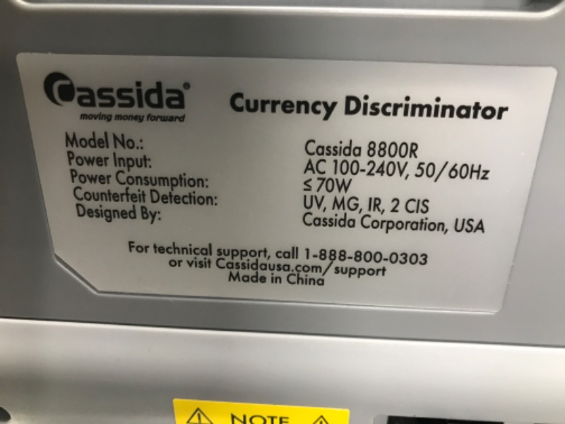 Photo 3 of Cassida 8800R USA Premium Bank-Grade Mixed Denomination Money Counter Machine, Advanced Counterfeit Detection, Multi-Currency, 3-Year Warranty, Includes External Display, Printing Enabled