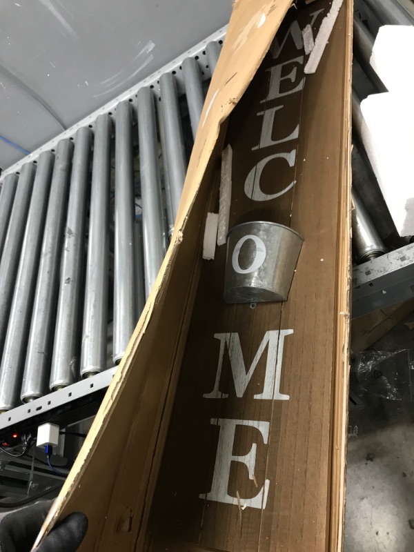 View 2 of Glitzhome Welcome Sign for Front Door Porch 42 Inch Farmhouse Vertical Wooden Welcome Sign with Metal Hanging Planter for Front Porch Decor Rustic Indoor Outdoor Home Welcome Sign Decor, Natural