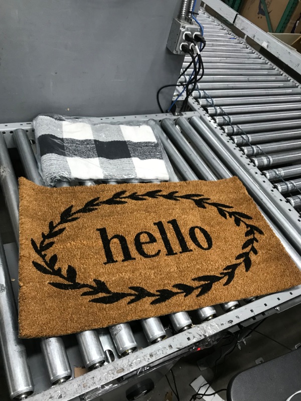 Photo 2 of **SEE PHOTOS*** 2 Pieces Coir Outdoor Rug Hello Door Mat Buffalo Plaid Welcome Mat Nonslip Porch Decor Checkered Layered Front Door Rug Rustic Farmhouse Coir Doormat Entryway Mat for Home Indoor Outdoor