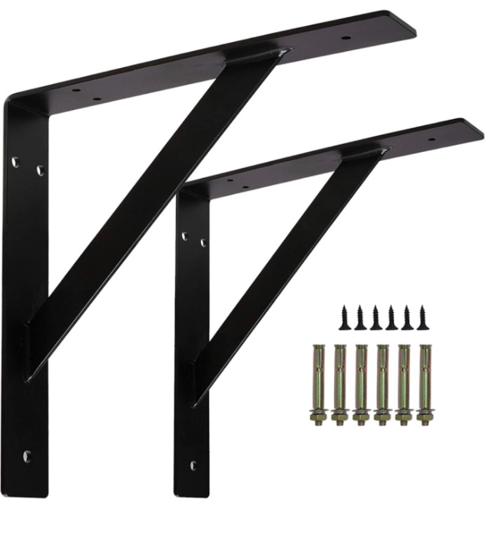 Photo 1 of Countertop Support Brackets, 16’’ X 12’’Heavy Duty Shelf Bracket, Wall Mounted Joint Right Angle L Solid Shelving Bracket for Bar Tops Cabinetry Table Desk, Black