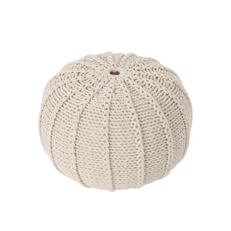 Photo 1 of 19.5" Beige Contemporary Knitted Round Pouf Ottoman
