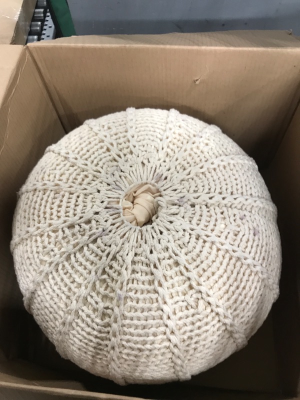 Photo 1 of 19.5" Beige Contemporary Knitted Round Pouf Ottoman
