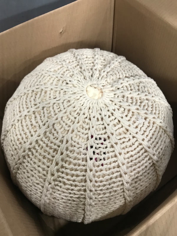 Photo 1 of 19.5" Beige Contemporary Knitted Round Pouf Ottoman
