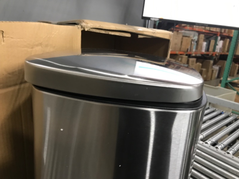 Photo 1 of Amazon Basics 50 Liter / 13.2 Gallon Soft-Close, Smudge Resistant Trash Can with Foot Pedal - Brushed Stainless Steel, Satin Nickel Finish
