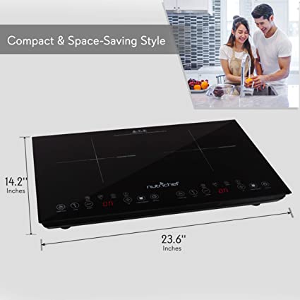 Photo 1 of Dual 120V Electric Induction Cooker - 1800w Portable Digital Ceramic Countertop Double Burner Cooktop w/ Kids Safety Lock - Works w/ Stainless Steel Pan / Magnetic Cookware - NutriChef