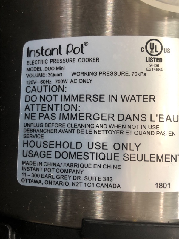 Photo 6 of **PARTS ONLY**
Instant Pot Duo 7-in-1 Electric Pressure Cooker, Slow Cooker, Rice Cooker, Steamer, Sauté, Yogurt Maker, Warmer & Sterilizer, Includes App With Over 800...
