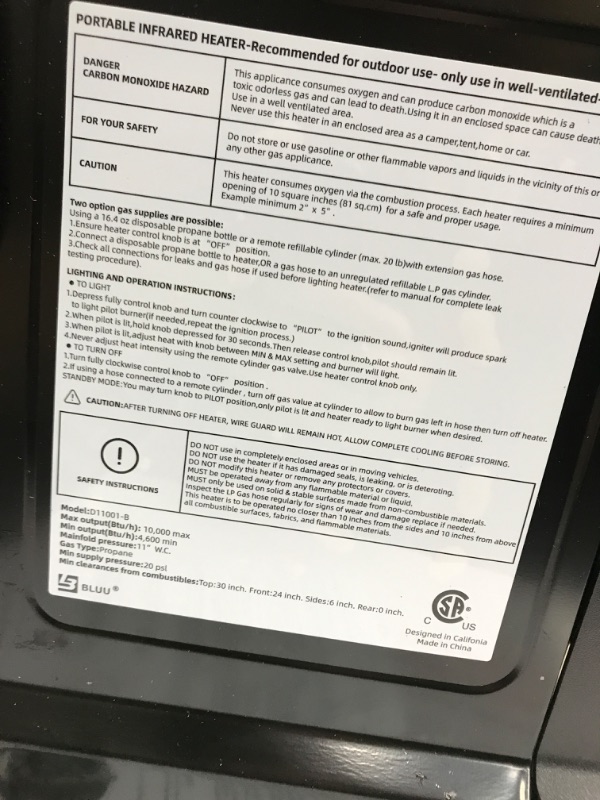 Photo 5 of *Unable to Test*  BLUU Propane Heater for Outdoor and Indoor Use 10,000 BTU with Thermostat, Portable Tent Heaters for Camping, Patio, Garage, Tip-Over & Overheat Protection for Safe CSA Compliance (Orange) 10000BTU Orange