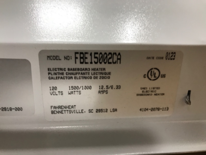 Photo 1 of *Tested/Minor Damage See Last Photo* Fahrenheat FBE15002 Portable Electric Baseboard Heater,1500 Watt, 120 Volt, 46" Wide, White