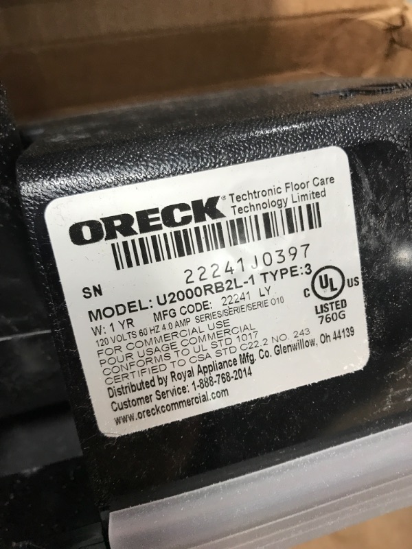 Photo 3 of *Tested* Oreck Commercial U2000RB2L-1 LEED-Compliant Upright Vacuum, Grays