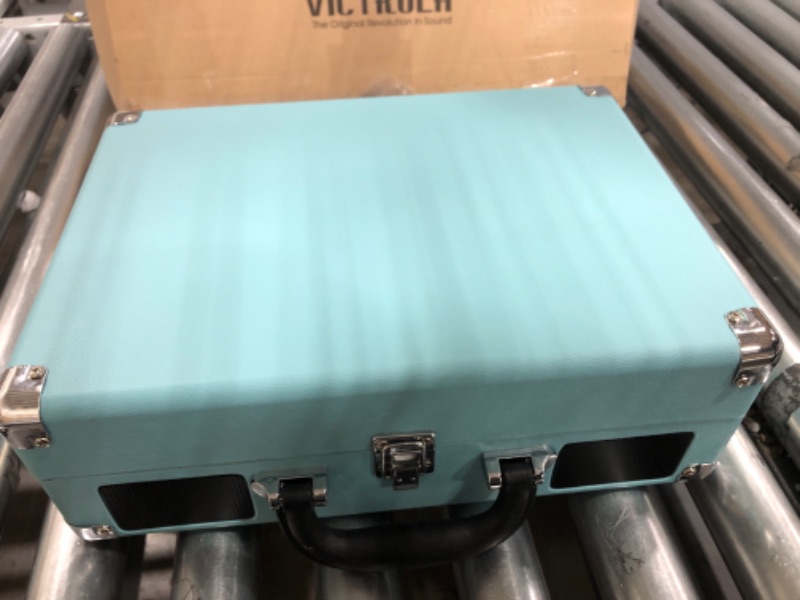 Photo 2 of Victrola Vintage 3-Speed Bluetooth Portable Suitcase Record Player with Built-in Speakers | Upgraded Turntable Audio Sound| Includes Extra Stylus | Turquoise, Model Number: VSC-550BT