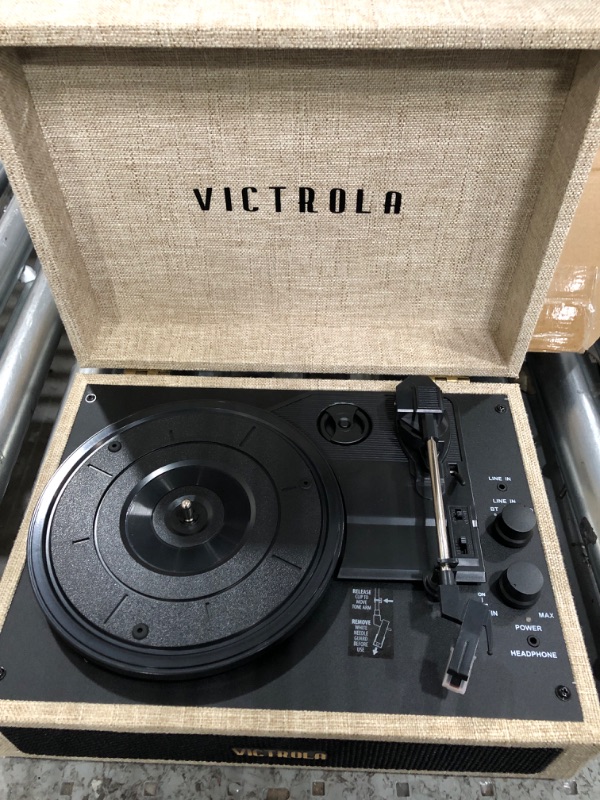 Photo 5 of Victrola Parker Bluetooth Suitcase Record Player with 3-Speed Turntable, Light Beige (VSC-580BT-LBB)