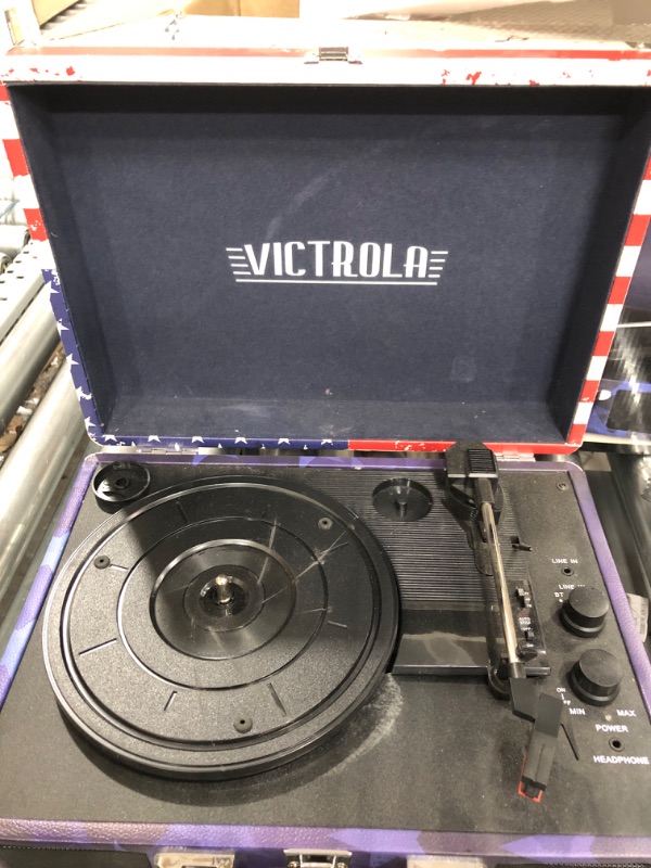 Photo 6 of Victrola Vintage 3-Speed Bluetooth Portable Suitcase Record Player with Built-in Speakers | Upgraded Turntable Audio Sound| Includes Extra Stylus | American Flag (VSC-550BT-USA) Amercan