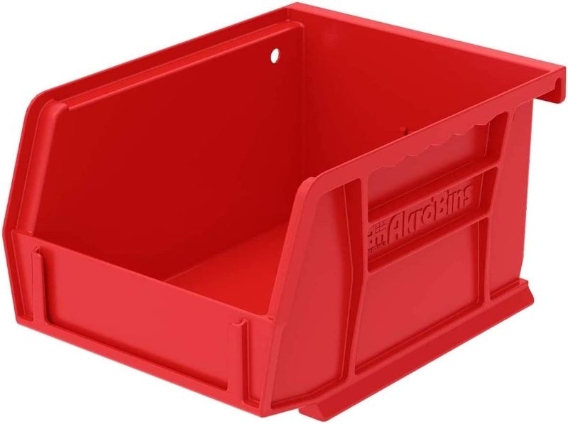 Photo 1 of Akro-Mils 30210 AkroBins Plastic Hanging Stackable Storage Organizer Bin, 5-Inch x 4-Inch x 3-Inch, Red, 24-Pack
