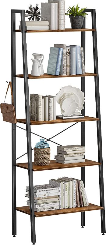 Photo 1 of CubiCubi Ladder Shelf, 5-Tier Bookshelf, Storage Rack Shelves, Plant Flower Stand, Multipurpose Organizer Rack, Industrial Metal Frame Furniture Fir
