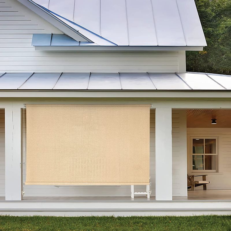 Photo 1 of Amagenix Outdoor Roller Shades, Exterior Cordless Patio Shades Roll Up Outdoor Blinds for Porch Pergola Gazebo (4'W x6'H), Sesame
