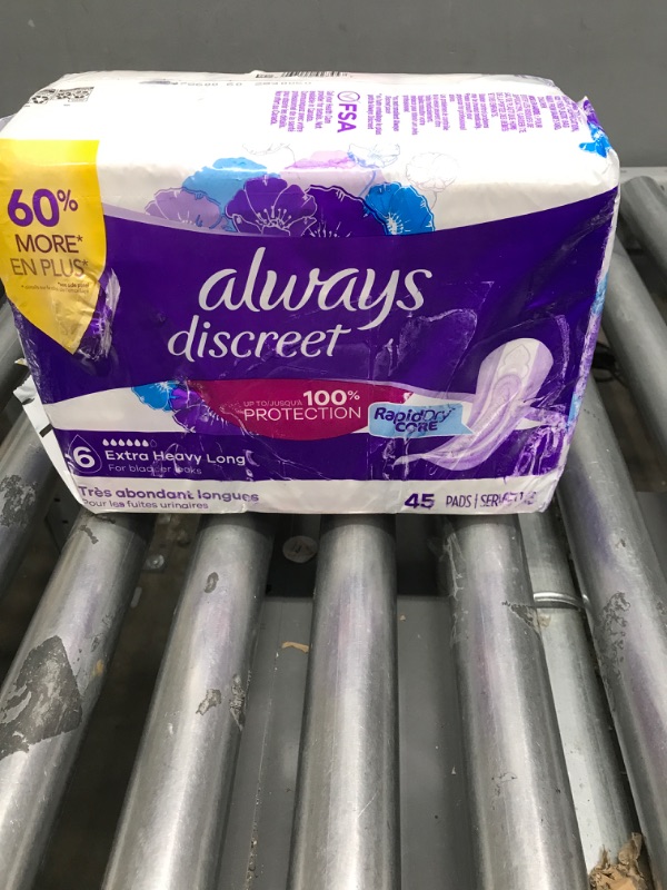 Photo 2 of Always Discreet Incontinence and Postpartum Incontinence Pads for Women - Extra Heavy Absorbency - Long Length

