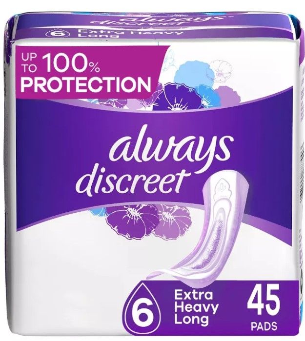 Photo 1 of Always Discreet Incontinence and Postpartum Incontinence Pads for Women - Extra Heavy Absorbency - Long Length

