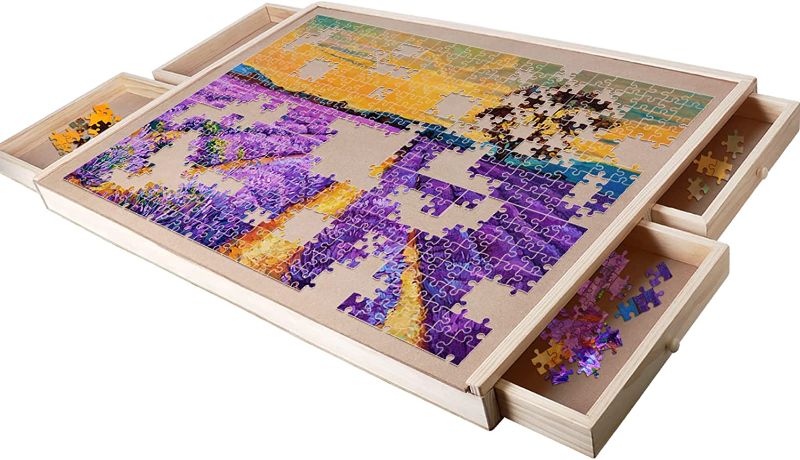 Photo 1 of 1000 Piece Wooden Jigsaw Puzzle Table Puzzle Trays for Sorting Portable Puzzle Table for Adults & Children 4 Removable Storage & Sorting Drawers
