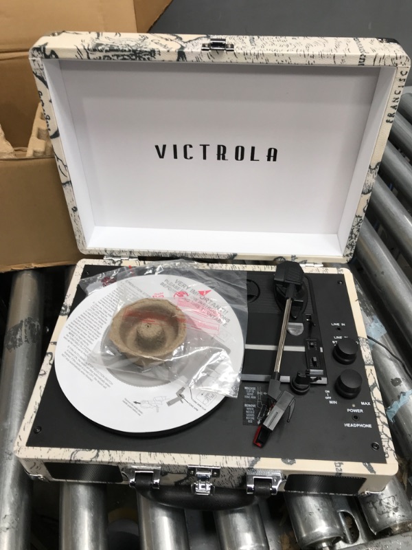 Photo 3 of Victrola Vintage 3-Speed Bluetooth Portable Suitcase Record Player with Built-in Speakers | Upgraded Turntable Audio Sound| Includes Extra Stylus | Retro Map (VSC-550BT-P4)
