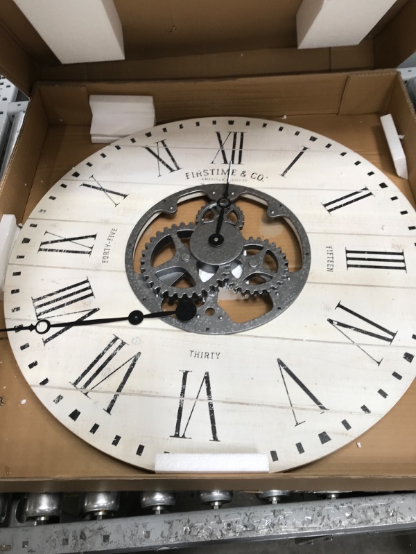 Photo 2 of **SEE NOTES**
FirsTime & Co. Shiplap Gears Wall Clock, 27", Aged White White 27 inches