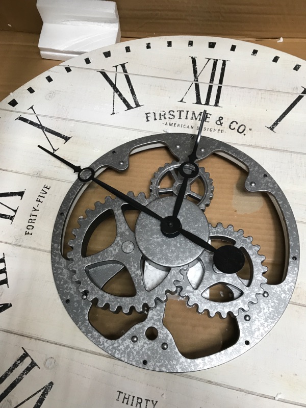 Photo 3 of **SEE NOTES**
FirsTime & Co. Shiplap Gears Wall Clock, 27", Aged White White 27 inches