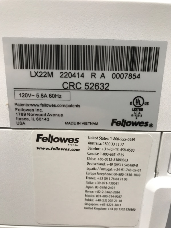 Photo 5 of Fellowes LX22M 20 Sheet P-4 Micro-Cut, Heavy Duty Paper Shredder for Office, 100% Jam Proof (White) 20 Sheet White Paper Shredder