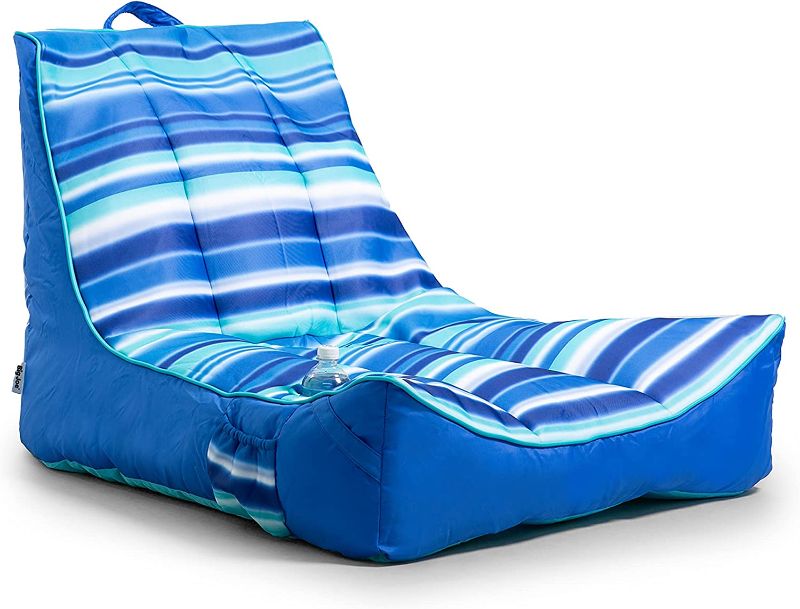 Photo 1 of Big Joe Captain's Float No Inflation Needed Pool Lounger with Drink Holder, Blurred Blue Double Sided Mesh, 3ft
