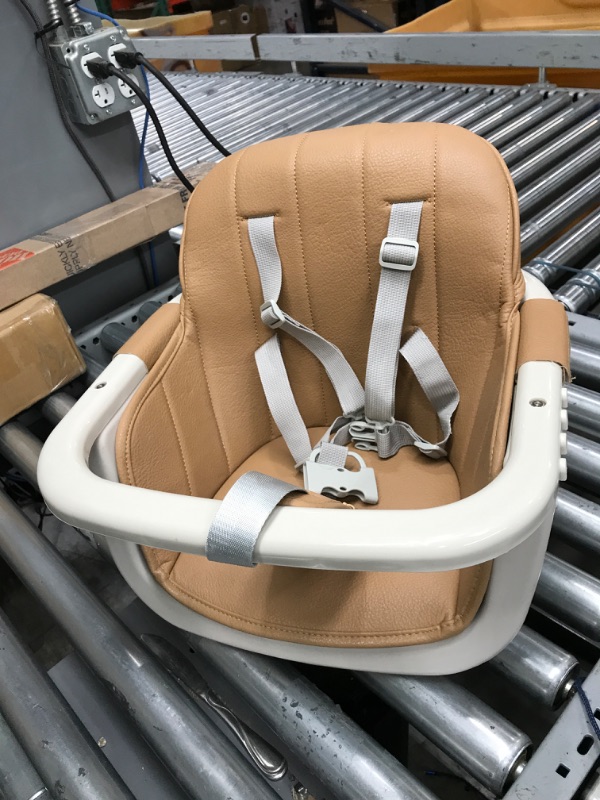 Photo 2 of Adjustable Baby High Chair, Convertible Baby Dining Chair w/Cushioned Seat, 5-Point Seat Belt, 4-Stage Adjustable Detachable Tray, Suitable for 6-36 Months Baby, Khaki
