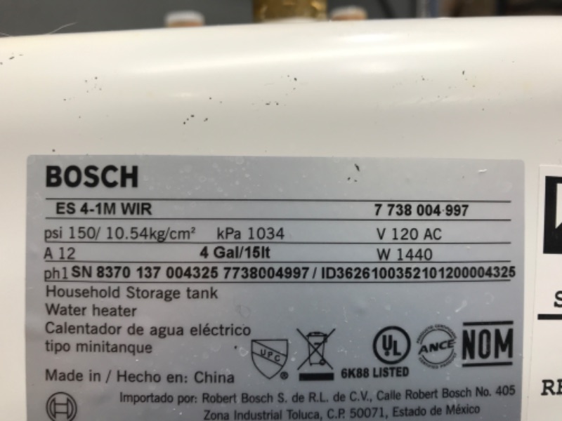 Photo 3 of *HEAVILY USED* Bosch Electric Mini-Tank Water Heater Tronic 3000 T 4-Gallon (ES4) - Eliminate Time for Hot Water - Shelf, Wall or Floor Mounted 4 Gallon