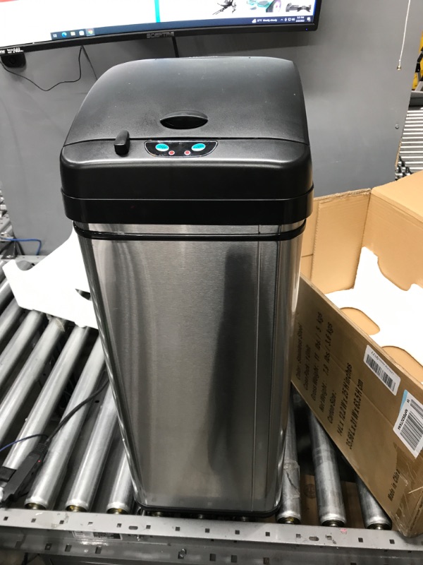 Photo 3 of ***TESTED SEE NOTES*** iTouchless 13 Gallon Sensor Trash Can Battery-Free Automatic Bin with Odor Filter, for Kitchen and Office, Black and Stainless Steel, Ac Adapter