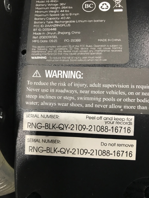 Photo 3 of ***TESTED WORKING SEE NOTES*** Hover-1 Ranger + Electric Hoverboard, 9MPH Top Speed, 9 Mile Range, Long Lasting Li-Ion Battery, 4HR Full Charge, Built-In Bluetooth Speaker, Rider Modes: Beginner to Expert, Black