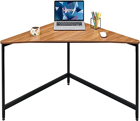 Photo 1 of SAYGOER Industrial Corner Desk Triangle Computer Desk for Small Spaces Home Office Workstation Laptop Gaming Table Study Writing Student Desk, Walnut