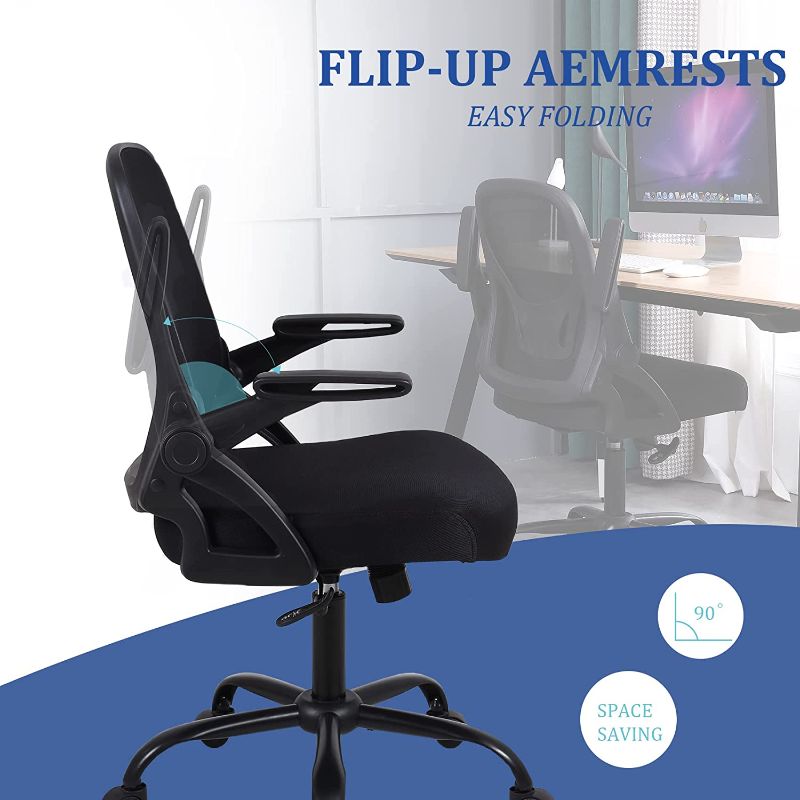 Photo 1 of Flysky Office Chair Ergonomic Desk Chair Comfy Mesh Computer Chairs with Adjustable Height, Mid Back Modern Swivel Chair with Lumbar Support Flip-Up Arms for Home Office, Black
