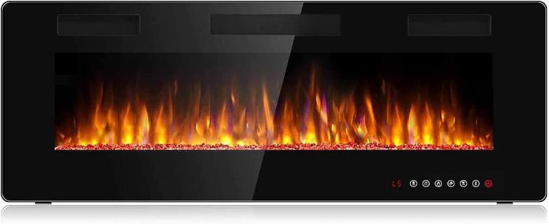 Photo 1 of BOSSIN 50 inch Ultra-Thin Silence Linear Electric Fireplace, Recessed Wall Mounted Fireplace, Fit for 2 x 4 and 2 x 6 Stud, 12 Adjustable Flame Color & Speed,Touch Screen Remote Control with 8h Timer
