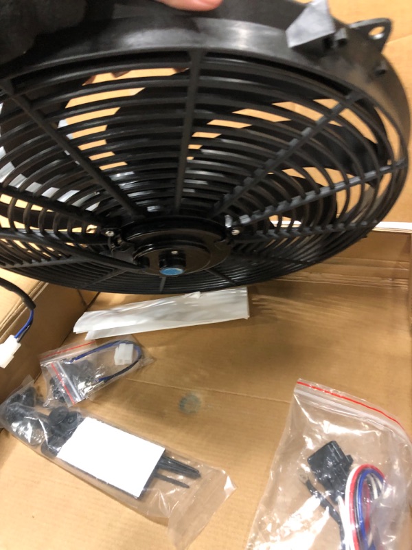 Photo 2 of A-Team Performance - Radiator Electric Cooling Fan 16inch Heavy Duty - 12V Wide Curved 16" 8 Blades Thermostat Kit - 3000 CFM Reversible Push or Pull with Mounting Kit