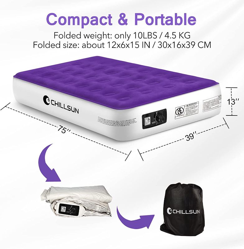 Photo 1 of *!NOT EXACT SIZE!*
*NOT TESTED*
CHILLSUN Twin Air Mattress with Built-in Pump - 2 Mins Quick Inflate/Deflate Double Height Inflatable Mattress for Camping, Home & Portable Travel - Adjustable Blow Up Mattress, Durable Waterproof
