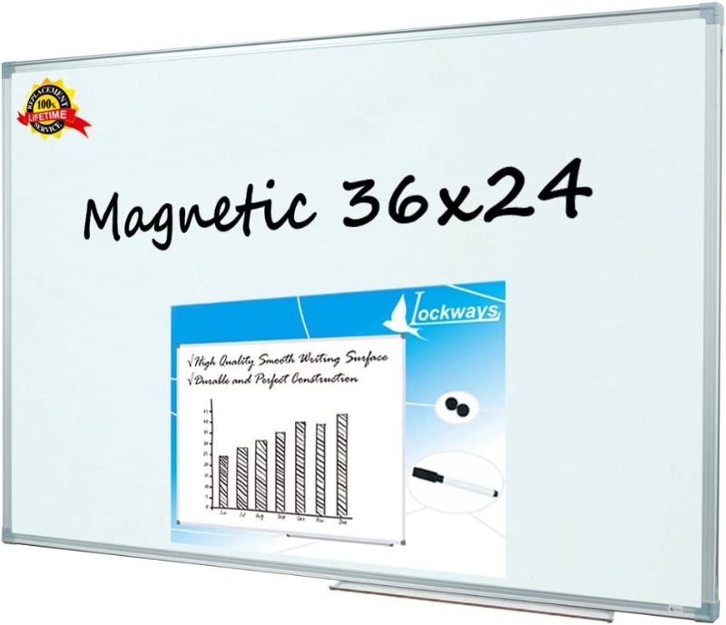 Photo 1 of Lockways Magnetic Dry Erase Board, 36 x 24 Inch Magnetic Whiteboard White Board, 1 Dry Erase Markers, 2 Magnets for School, Home, Office
