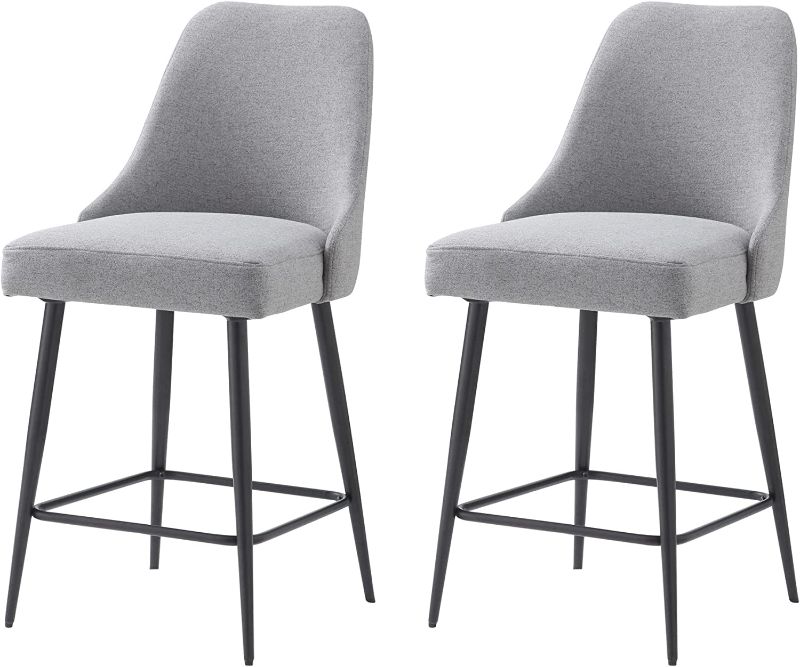 Photo 1 of Ball & Cast Bar Sools Counter Height Set of 2 upholstered Grey Fabric with Black Metal Legs, 24 inch Height, HSA-D003B-24
