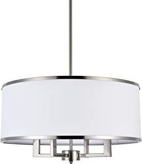 Photo 1 of A1A9 Classic 4-Light Drum Pendant Lighting Fixture, 20'' White Fabric Shade, Vertical Rod Semi Flush Mount Ceili