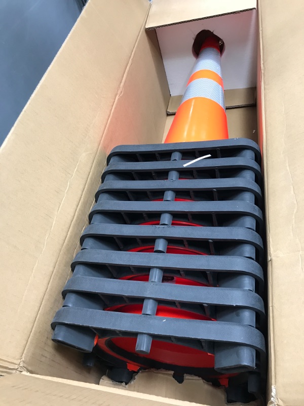 Photo 2 of (8 Cones) BESEA 28” inch Orange PVC Traffic Cones, Black Base Construction Road Parking Cone Structurally Stable Wearproof (28" Height) 01_28"(8 Cones)
